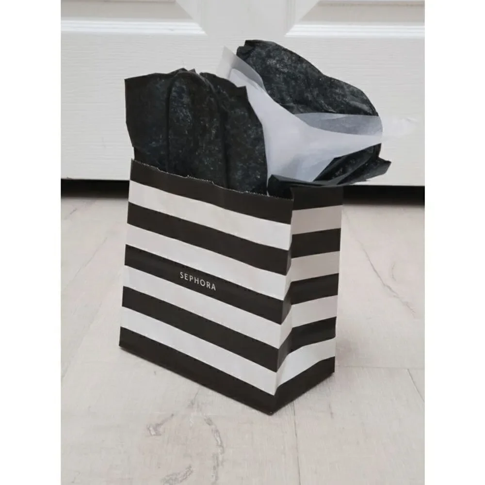 🖤🤍 SEPHORA Empty Black White Striped Paper Shopping Gift Bag with Tissues